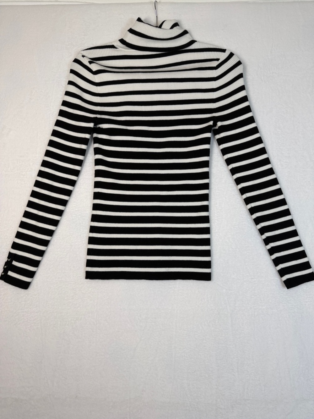 White House Black Market Black and White Striped Turtleneck Sweater Medium - Picture 13 of 13